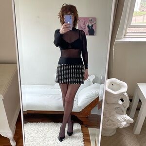 CANDIE'S BRITNEY COLLAB MINI SKIRT BLACK METALLIC SILVER DOMED STUDS ZIPPER